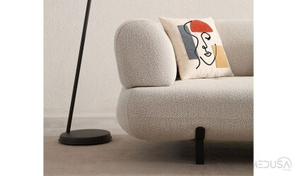 Medusa Home Mobilya - Manetti Yataklı Beyaz Üçlü Koltuk