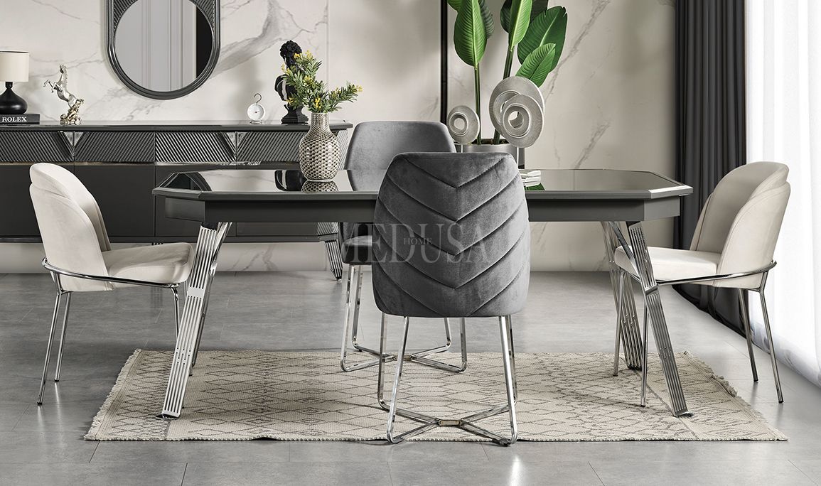 Medusa Home Mobilya - Max Antrasit-Silver Yemek Odası