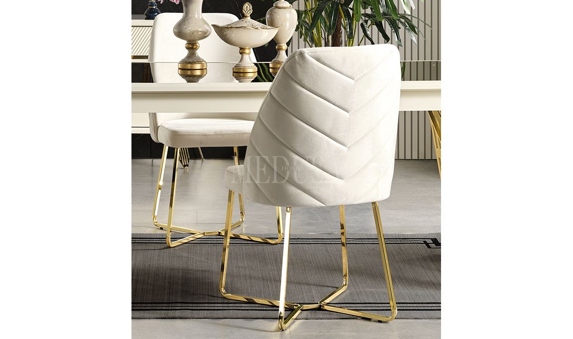 Medusa Home Mobilya - Max Beyaz-Gold Sandalye 02