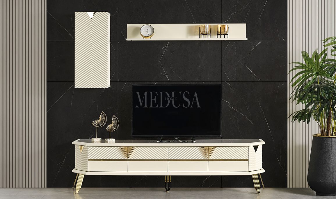 Medusa Home Mobilya - Max Beyaz-Gold Tv Ünitesi