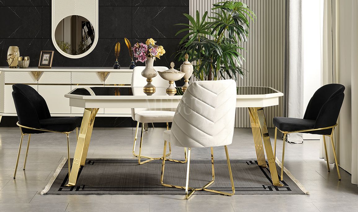 Medusa Home Mobilya - Max Beyaz-Gold Yemek Masası