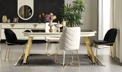 Medusa Home - Max Beyaz-Gold Yemek Masası