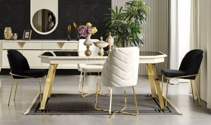 Medusa Home Mobilya - Max Beyaz-Gold Yemek Masası - Sabit Yemek Masaları