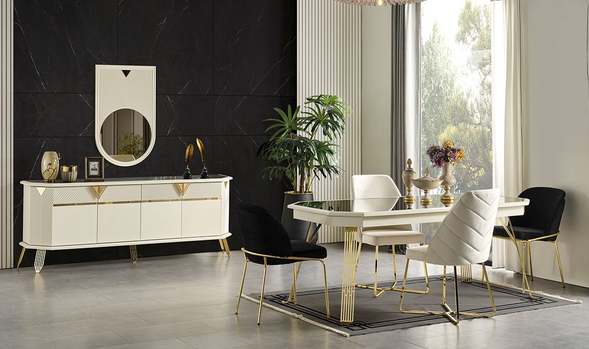 Medusa Home Mobilya - Max Beyaz-Gold Yemek Odası