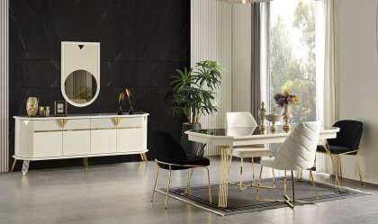 Medusa Home - Max Beyaz-Gold Yemek Odası