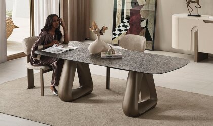 Medusa Home - Mokka Taş Dokulu Seramik Yemek Masası