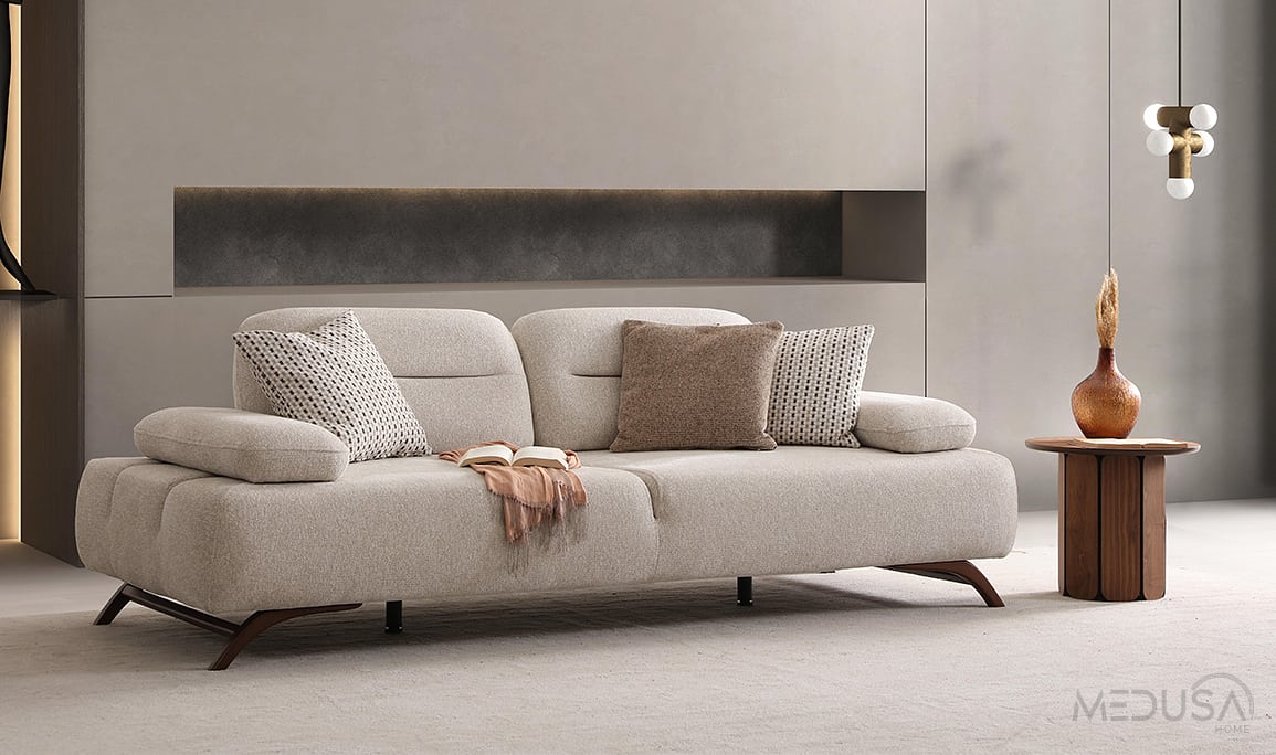 Medusa Home Mobilya - Monex Krem Üçlü Koltuk