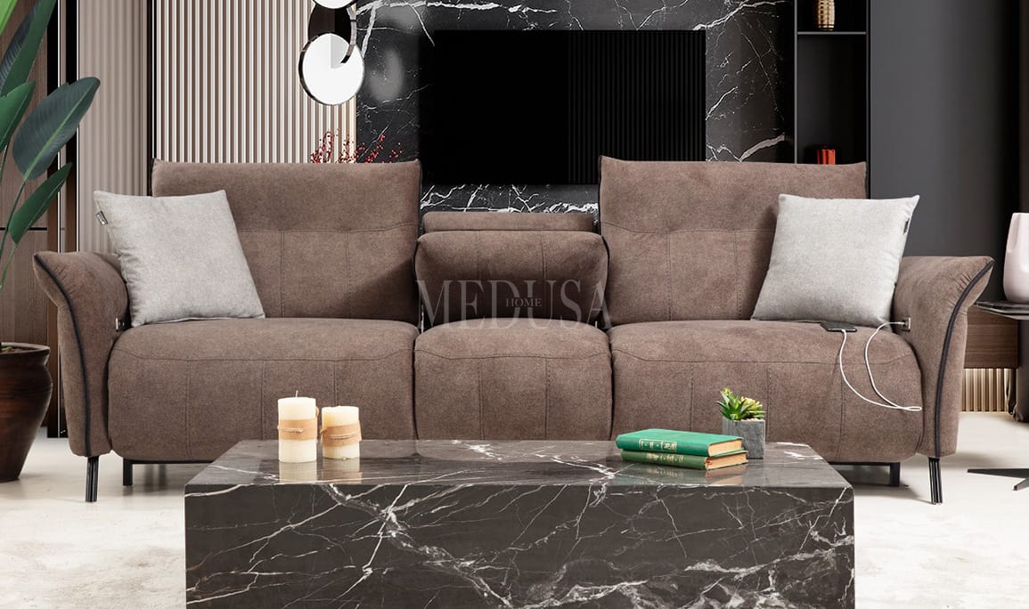 Medusa Home Mobilya - Mozart Evo Üçlü Koltuk Kahve