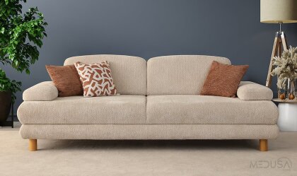 Medusa Home - Nest Sandıklı Krem Üçlü Koltuk