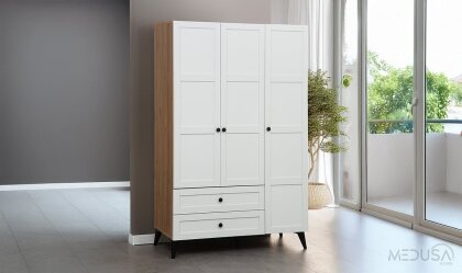 Medusa Home - Nova Ceviz & Beyaz 3 Kapılı Gardırop