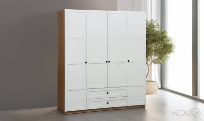 Medusa Home - Nova Ceviz & Beyaz 4 Kapılı Gardırop