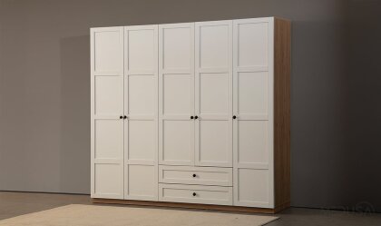 Medusa Home - Nova Ceviz & Beyaz 5 Kapılı Gardırop