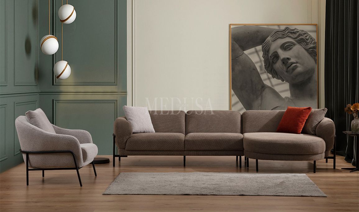 Medusa Home Mobilya - Palermo Koltuk Takımı L+3+1 Kahve