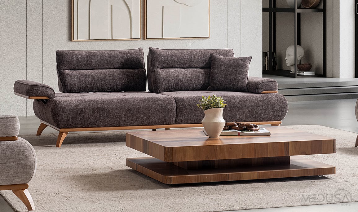 Medusa Home Mobilya - Paris Brown Üçlü Koltuk