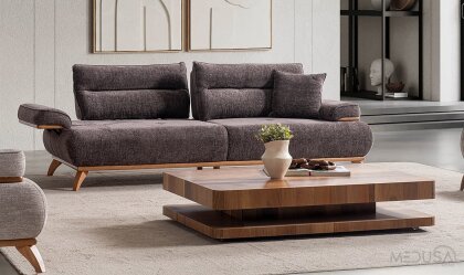 Medusa Home Mobilya - Paris Brown Üçlü Koltuk