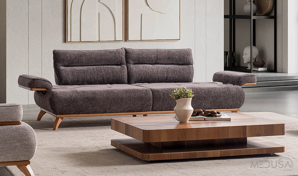Medusa Home Mobilya - Paris Brown Üçlü Koltuk