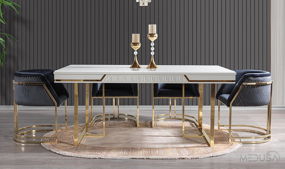 Medusa Home Mobilya - Paris Luxury Metal Yemek Masası
