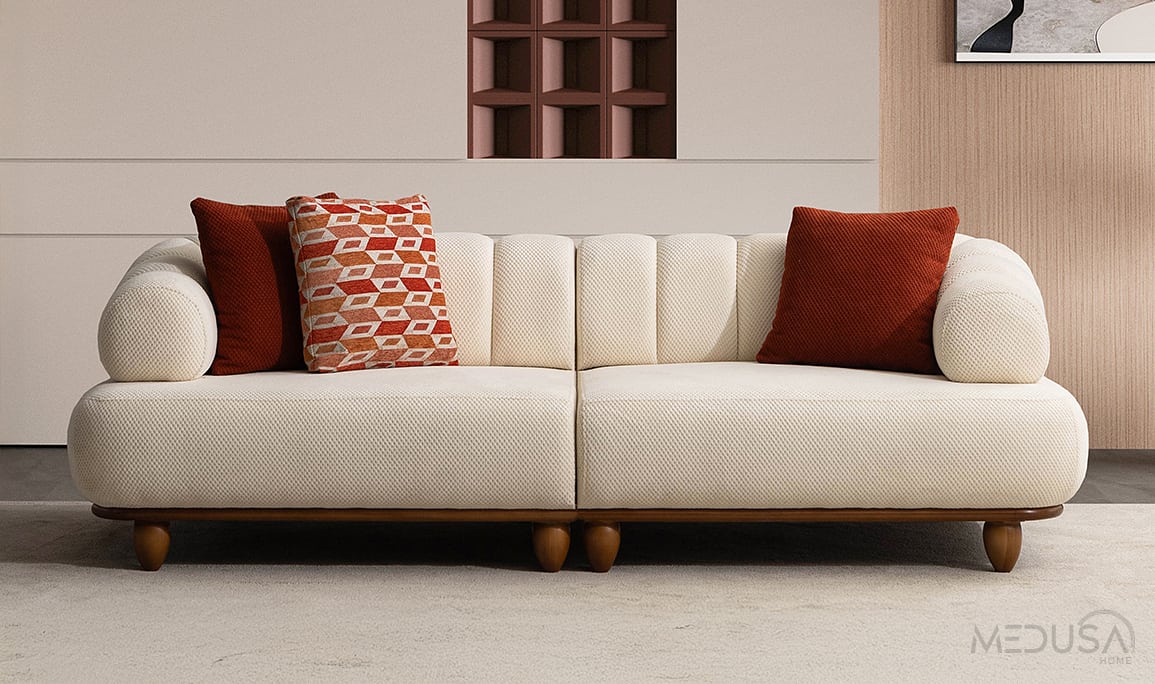 Medusa Home Mobilya - Polo Beyaz Üçlü Koltuk