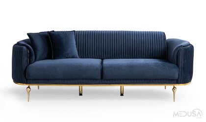 Medusa Home - Prestij Luxury Lacivert Üçlü Koltuk