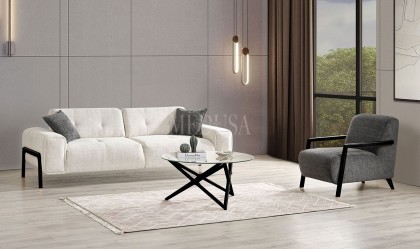 Medusa Home Mobilya - Rolexa Beyaz Üçlü Koltuk
