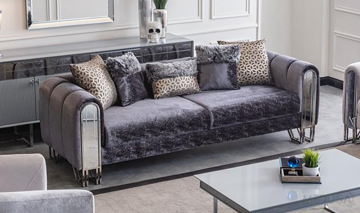 Medusa Home Mobilya - Selux Gümüş Üçlü Koltuk Antrasit