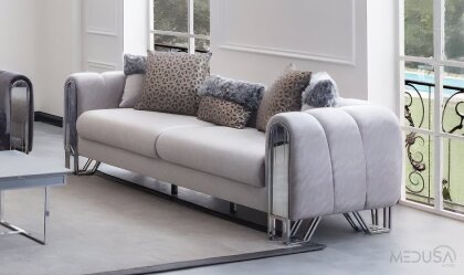 Medusa Home - Selux Gümüş Üçlü Koltuk Krem