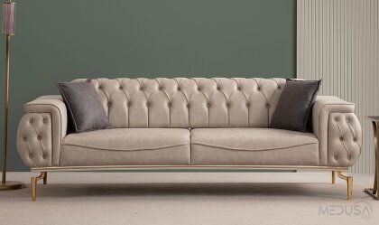 Medusa Home - Silea Luxury Krem Üçlü Koltuk