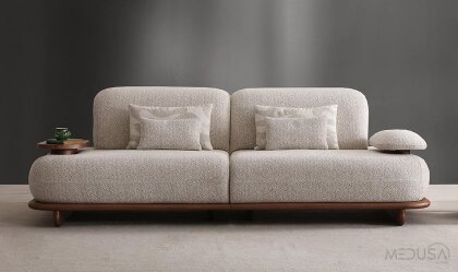 Medusa Home - Sofya Ahşap Kollu Üçlü Koltuk