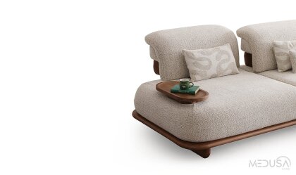 Medusa Home Mobilya - Sofya Ahşap Kollu Üçlü Koltuk