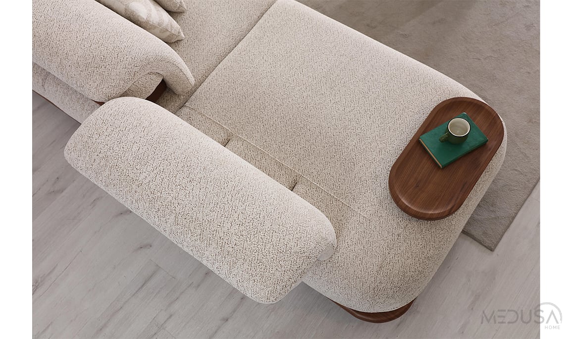 Medusa Home Mobilya - Sofya Ahşap Kollu Üçlü Koltuk