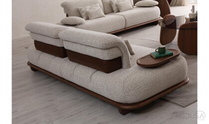 Medusa Home Mobilya - Sofya Ahşap Kollu Üçlü Koltuk