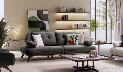 Medusa Home Mobilya - Solya Antrasit Üçlü Koltuk