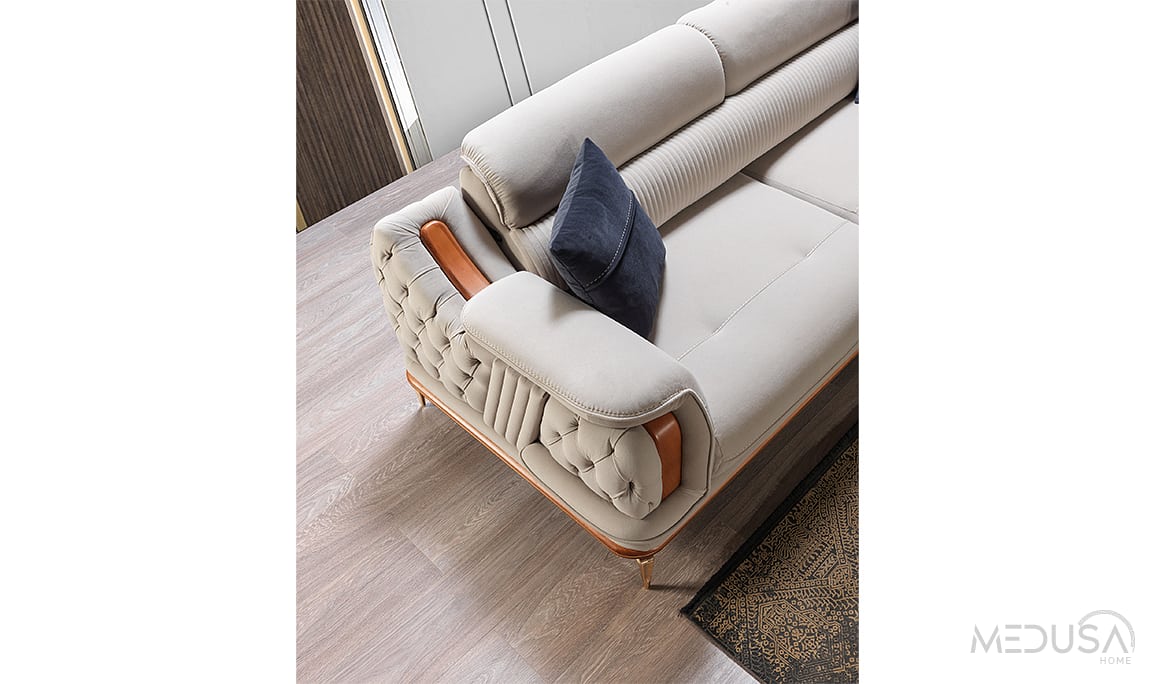 Medusa Home Mobilya - Star Luxury Krem Üçlü Koltuk