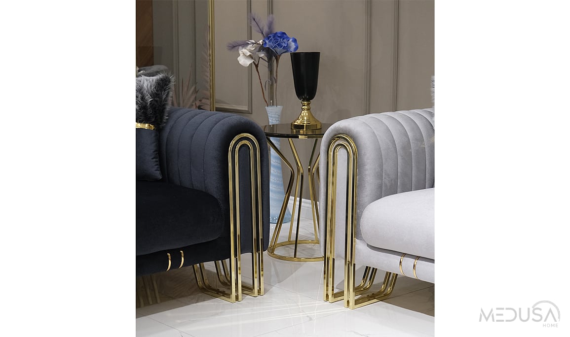 Medusa Home Mobilya - Stil Luxury Gri Üçlü Koltuk