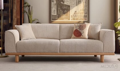 Medusa Home - Taç Krem Üçlü Koltuk