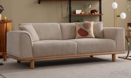 Medusa Home Mobilya - Taç Krem Üçlü Koltuk