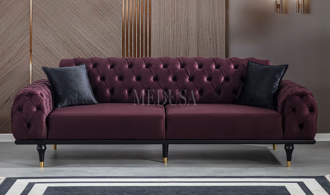 Medusa Home Mobilya - Valeria Exclusive Kapitoneli Üçlü Koltuk