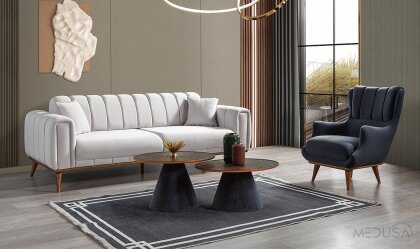 Medusa Home Mobilya - Viela Beyaz Üçlü Koltuk