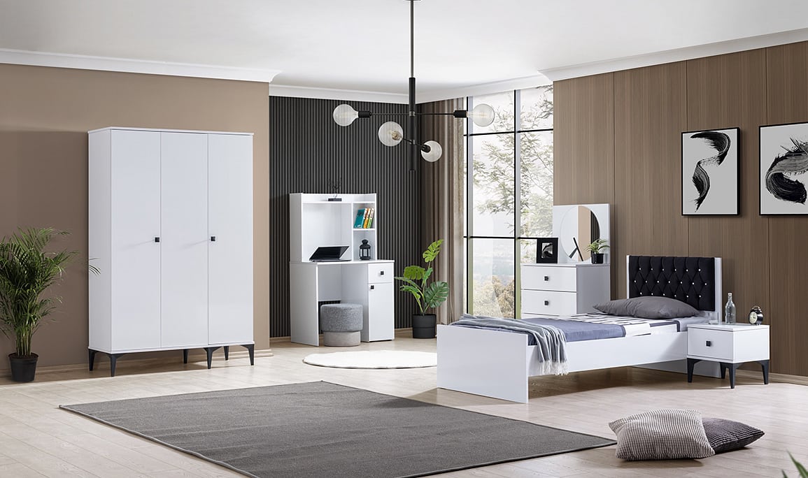 Medusa Home Mobilya - White 3 Kapaklı Genç Odası