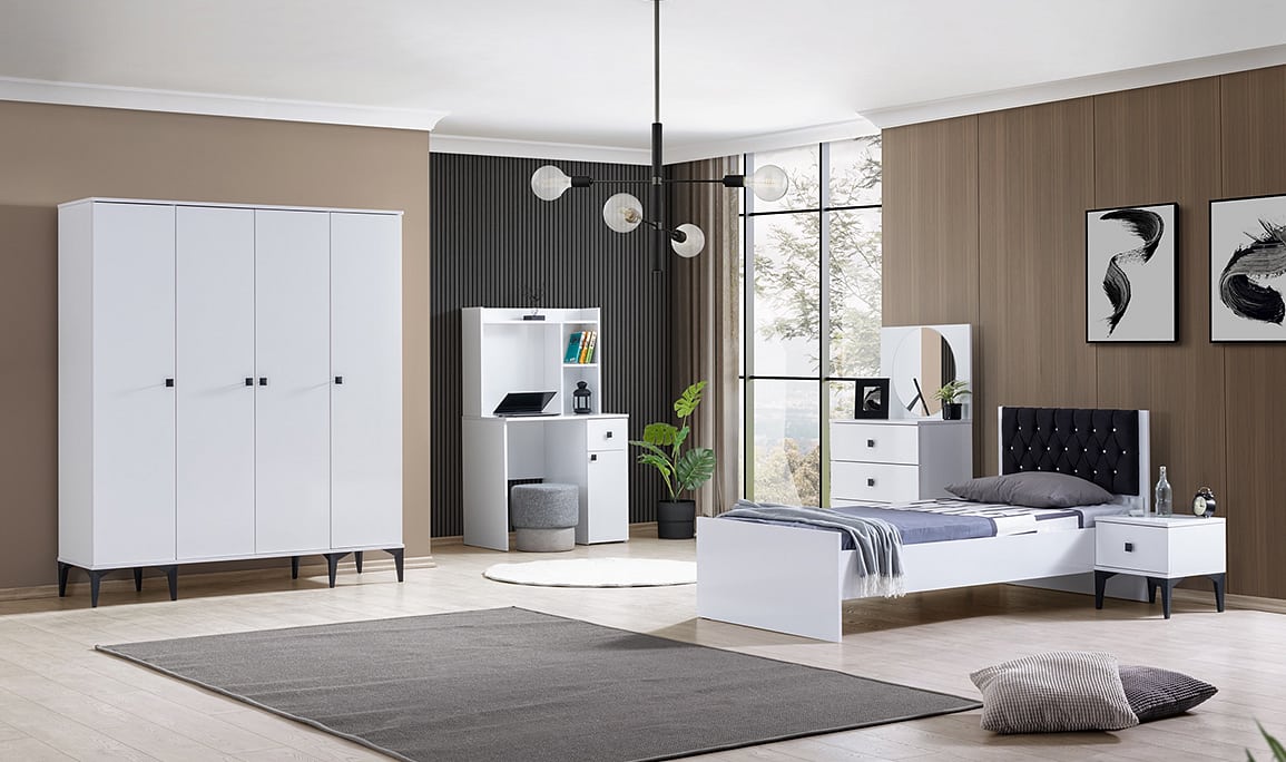 Medusa Home Mobilya - White 4 Kapaklı Genç Odası