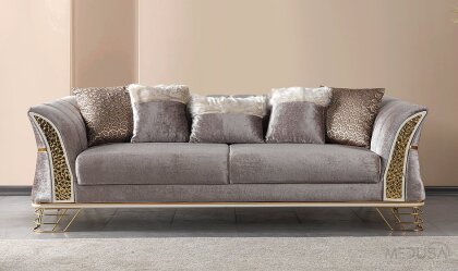 Medusa Home - Zara Luxury Açık Vizon Üçlü Koltuk