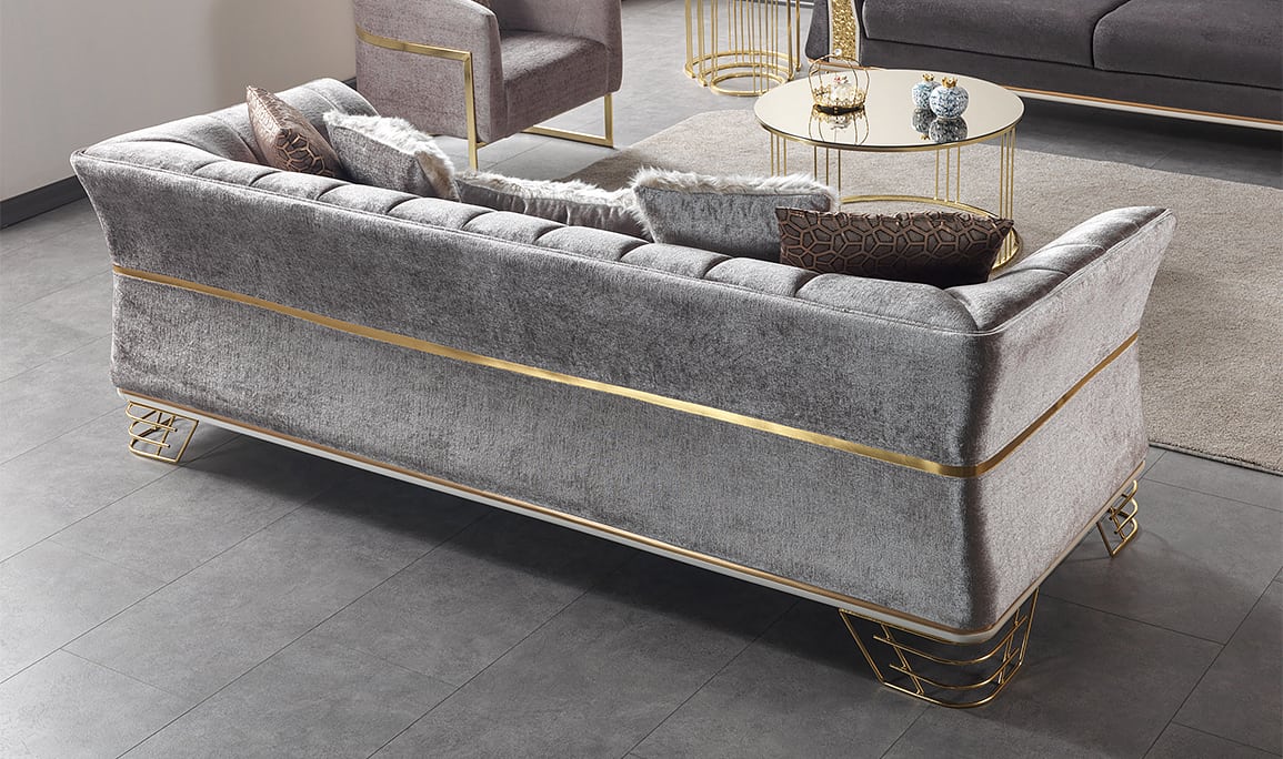 Medusa Home Mobilya - Zara Luxury Açık Vizon Üçlü Koltuk
