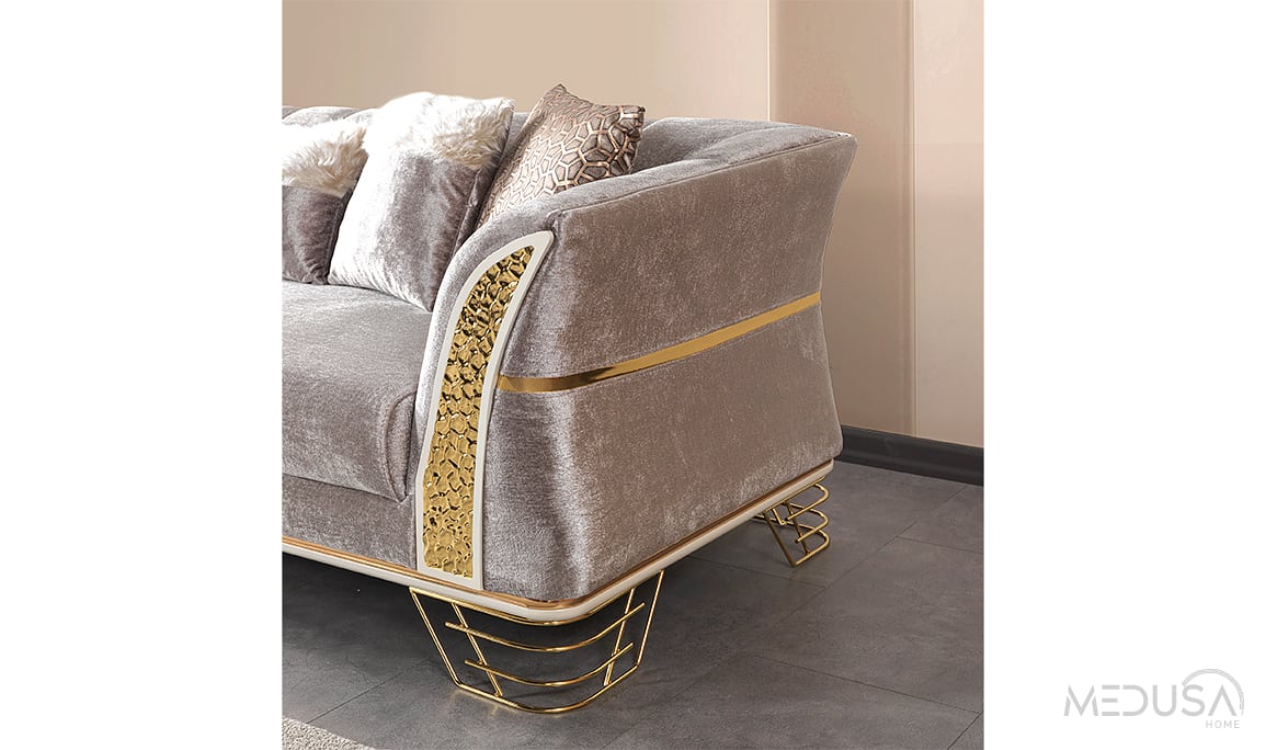 Medusa Home Mobilya - Zara Luxury Açık Vizon Üçlü Koltuk