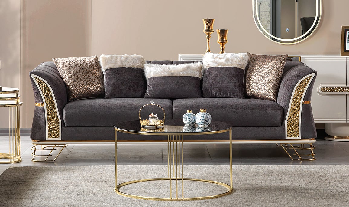 Medusa Home Mobilya - Zara Luxury Antrasit Üçlü Koltuk