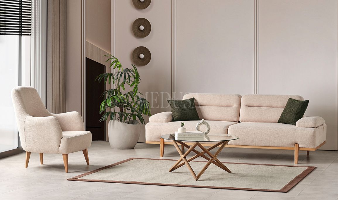 Zara Üçlü Krem Üçlü Koltuk | Medusa Home