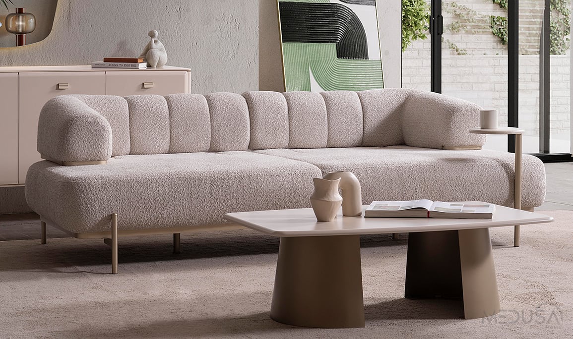Medusa Home Mobilya - Zenith Krem Üçlü Koltuk